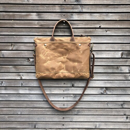 Briefcase in Waxed Canvas and Leather COLLECTION UNISEX Etsy