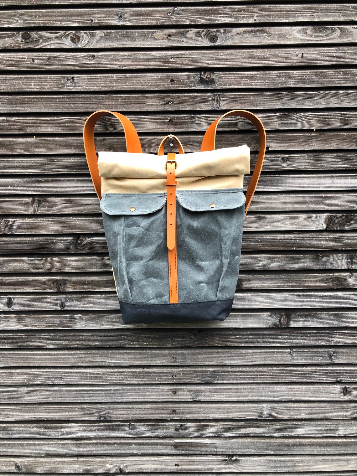 Waxed Canvas Backpack With Roll to Close Top and Vegetable - Etsy