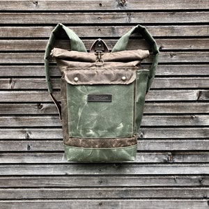 Waxed canvas rucksack / waterproof backpack with roll up top and double waxed bottem COLLECTION UNISEX image 2