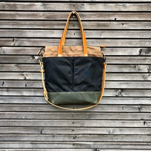 Waxed Canvas Tote Bag / Office Bag With Leather Handles and Shoulder ...