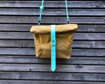 Ocre dry Waxed Canvas Satchel: Roll Top Messenger Bag