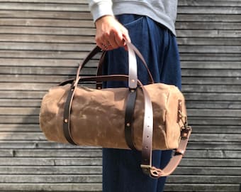 Waxed Canvas Duffle Bag: Leather Weekender Gym Bag