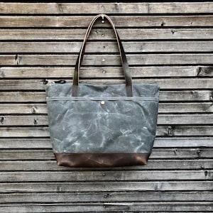 Bolso grande de lona encerada con asas y base de piel / bolso de lona para el mercado / bolso para portátil COLECCIÓN UNISEX