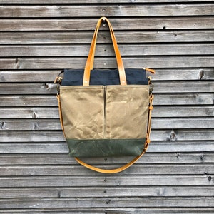 Waxed Canvas Tote Bag / Office Bag With Leather Handles and Shoulder ...