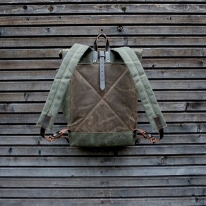 Waxed canvas rucksack / waterproof backpack with roll up top and double waxed bottem COLLECTION UNISEX image 3