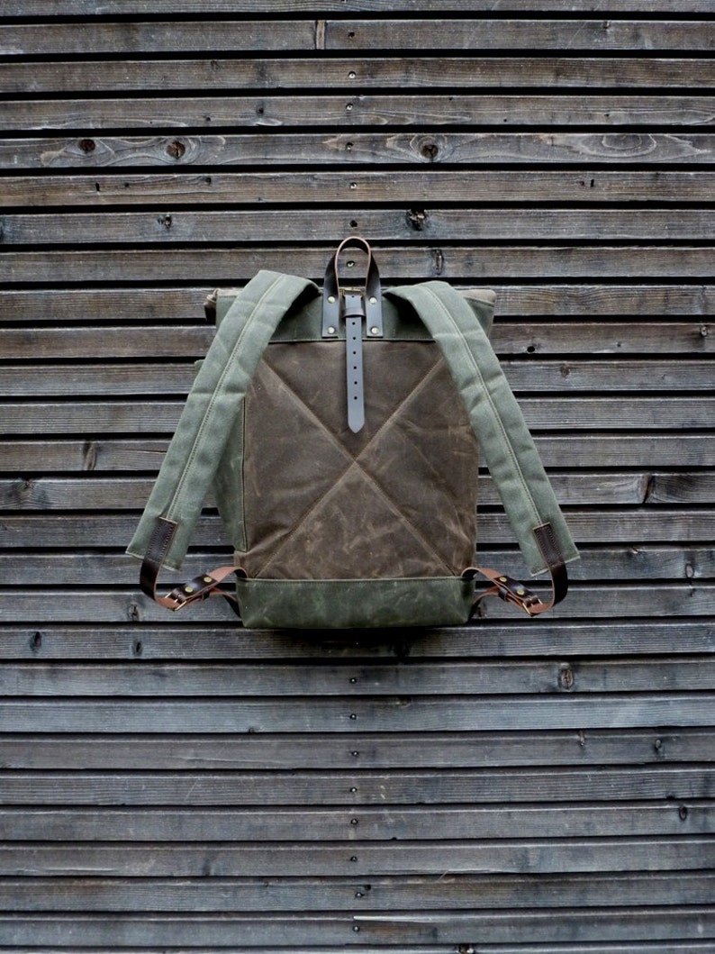 Waxed canvas rucksack / waterproof backpack with roll up top and double waxed bottem COLLECTION UNISEX image 3