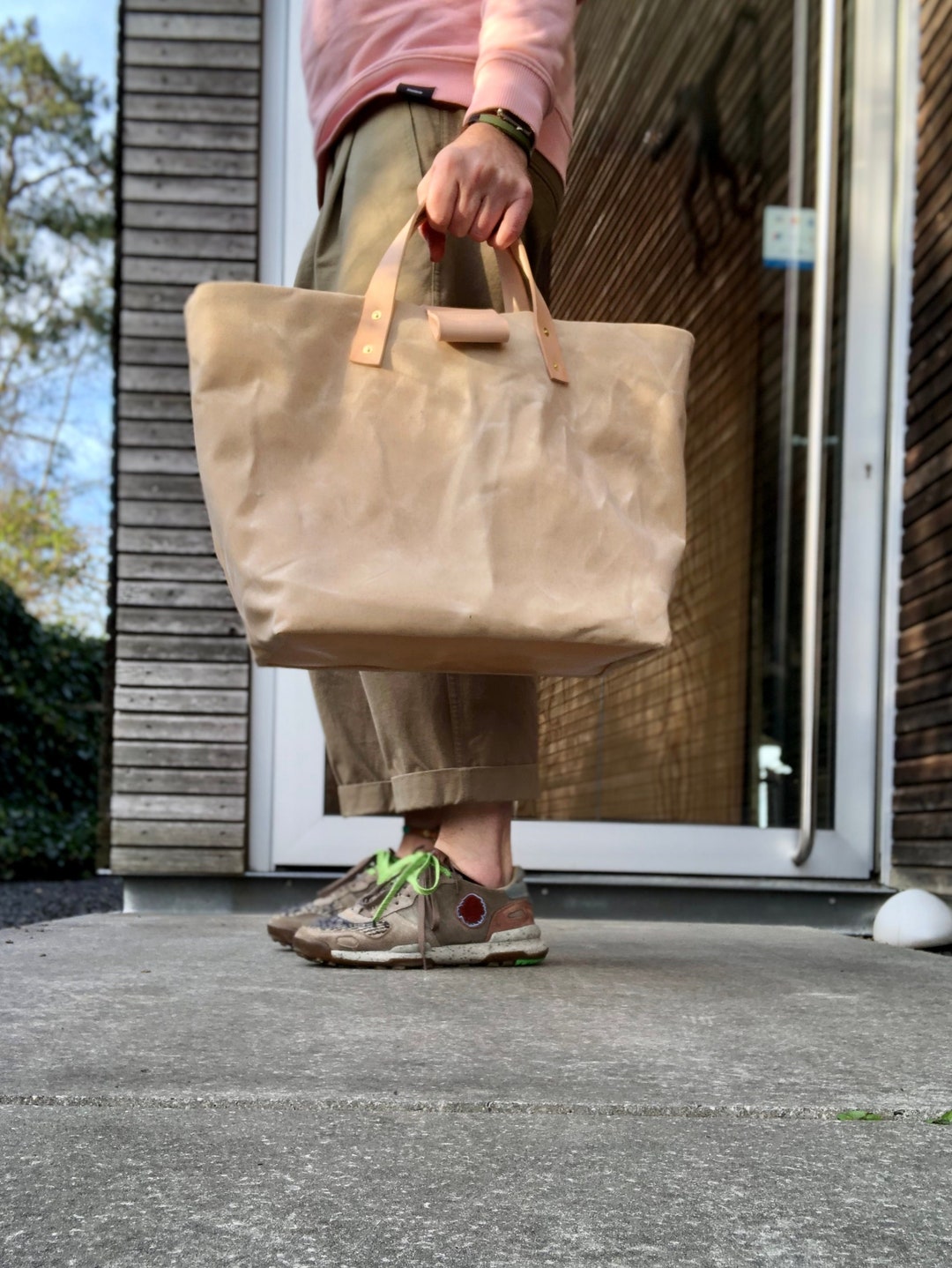 Waxed Canvas Tote Bag Carry All With Leather Handles and - Etsy