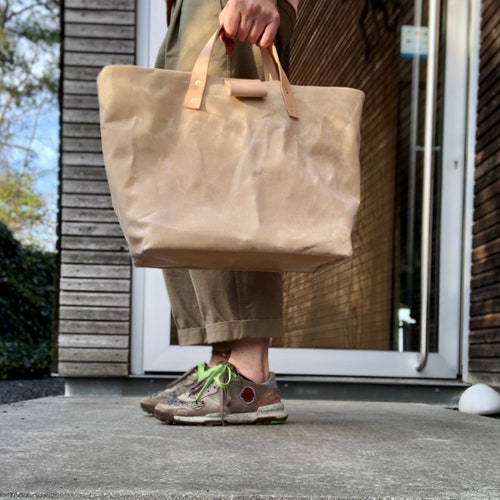 Waxed canvas tote bag - carry all with leather handles and bottom COLLECTION UNISEX
