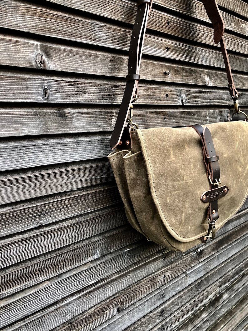 Sling bag / Jachttas / Tas in gewaxt canvas / Musette / messenger bag in gewaxt canvas afbeelding 6