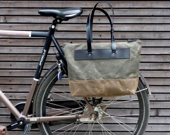 Waxed canvas pannier / bicycle bag  with zipper closure / tote bag /  bike accessories