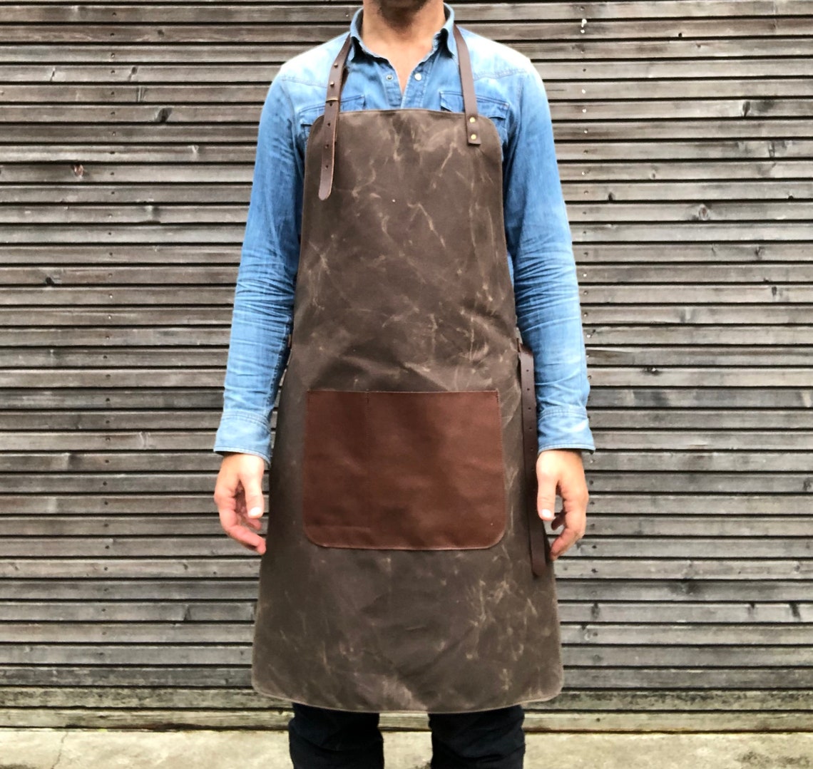 Waxed Canvas and Leather Apron / Craftsman's Apron / Etsy