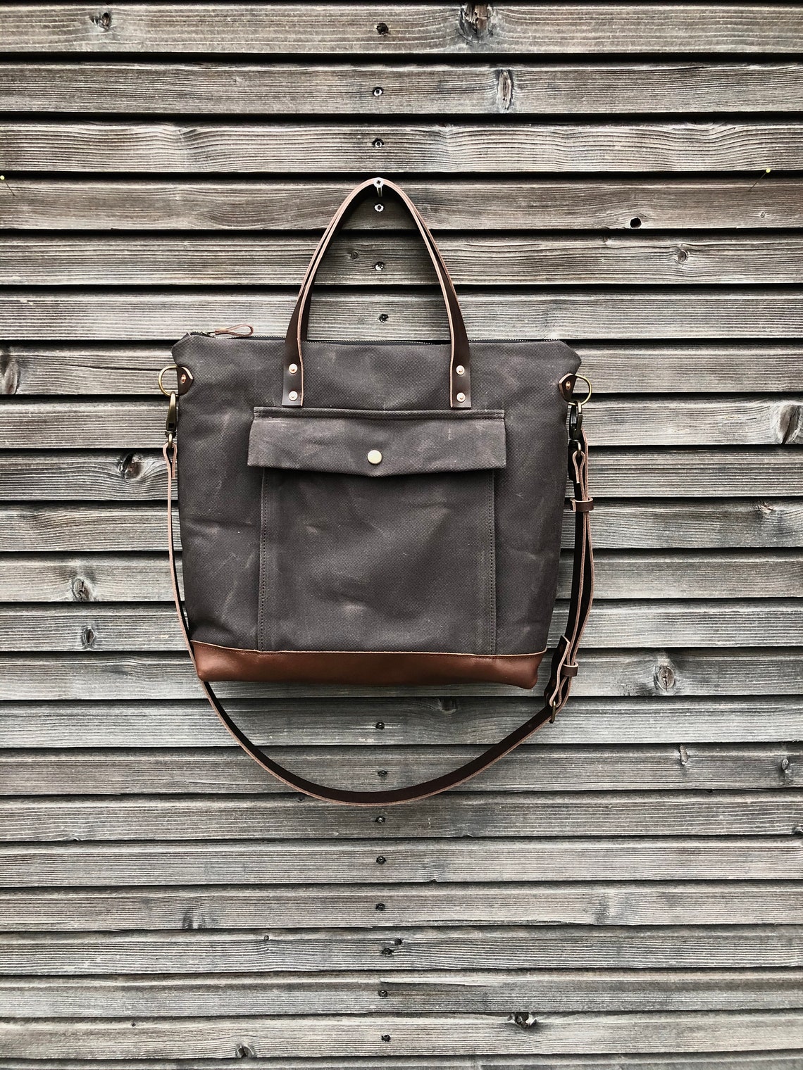 Briefcase in Waxed Filter Twill With Outside Pocket Satchel - Etsy