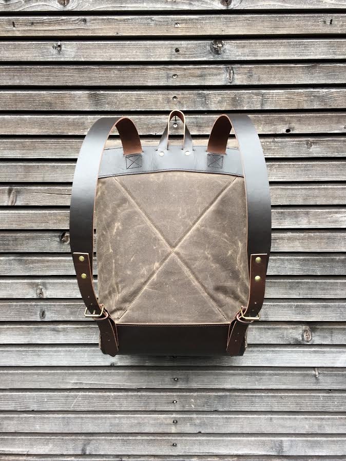 Waxed canvas rucksack/backpack with roll up top and waxed Etsy