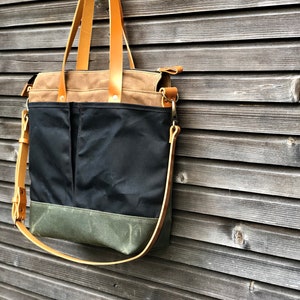 Bolso de mano/bolso de oficina de lona encerada con asas de cuero y correa para el hombro