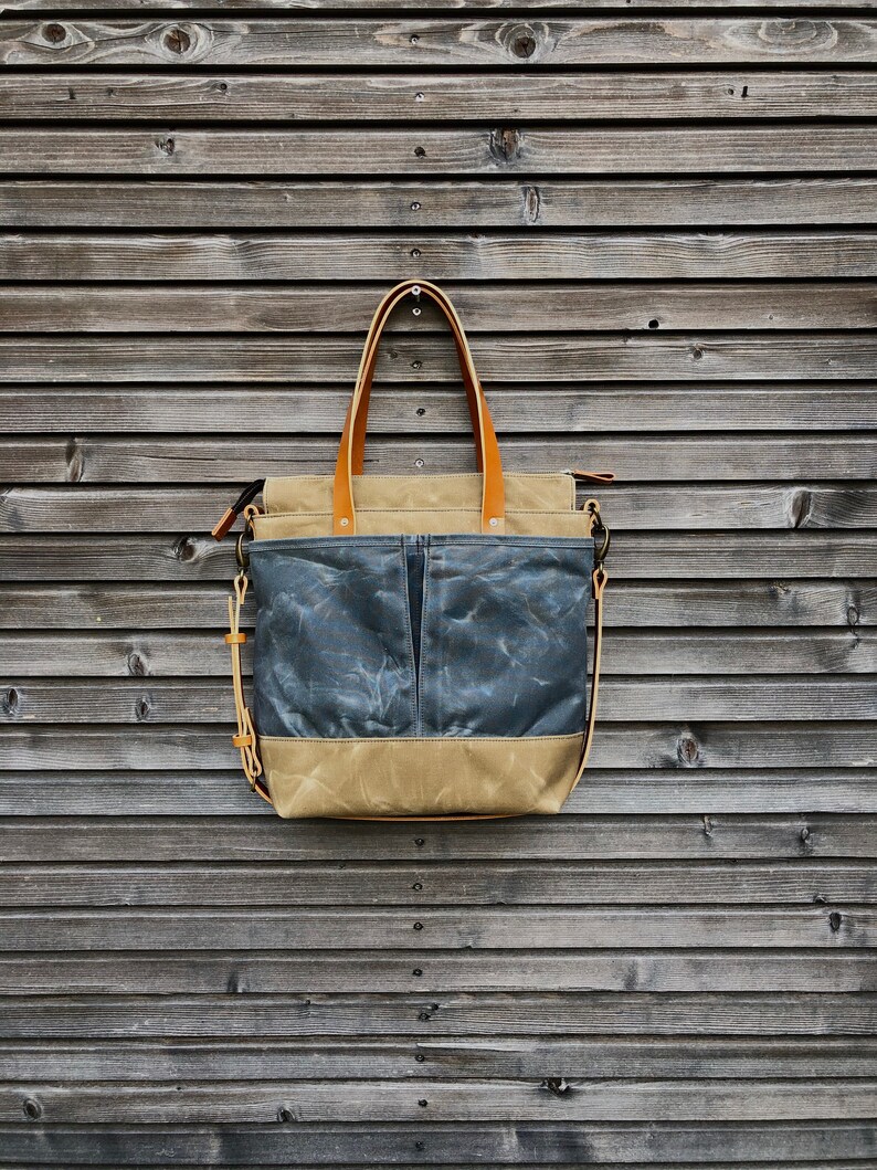 waxed canvas tote with shoulder strap