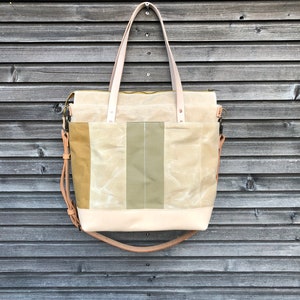 Luiertas / Grote draagtas van gewaxt canvas en leer met crossbody riem COLLECTIE UNISEX afbeelding 5