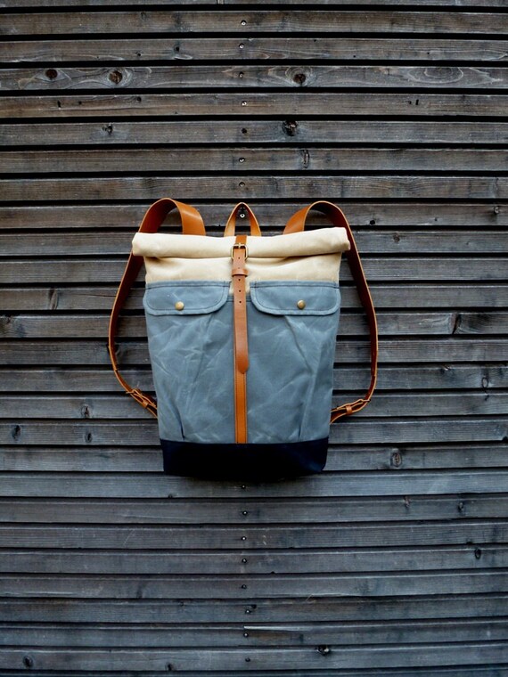 Waxed canvas backpack with roll to close top and vegetable Etsy