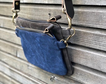 Waxed Canvas Day Bag: Small Messenger with Leather Strap