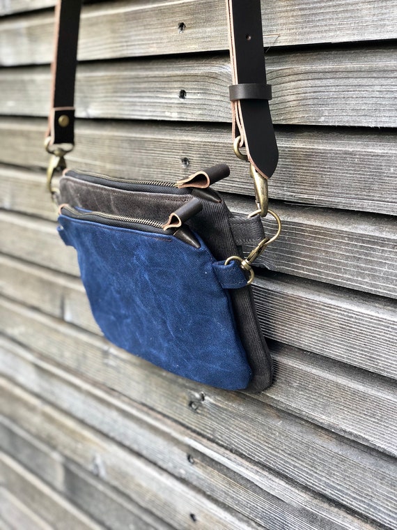 Waxed Canvas Day Bag / Small Messenger Bag/ Kangaroo Bag With 