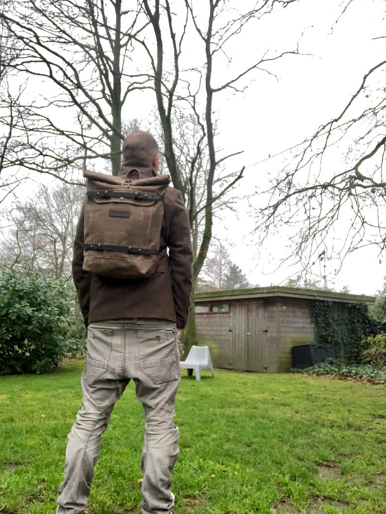 Sac à dos en waxed canvas avec cuir image 6