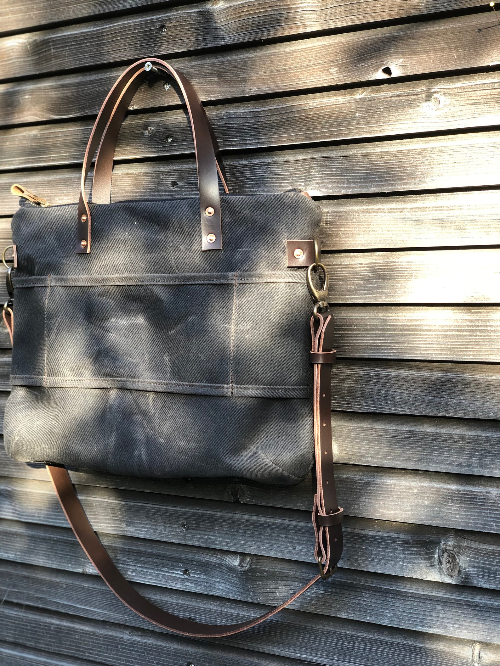 Briefcase in Waxed Canvas and Leather COLLECTION UNISEX Etsy