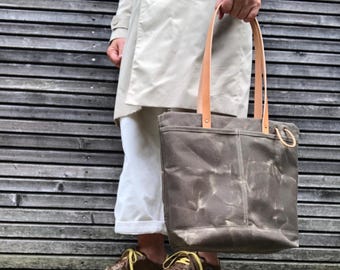 Tasche aus gewachstem Canvas mit Lederhenkeln