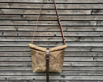 Gewachste Canvas Umhängetasche: Lederband Crossbody, Unisex