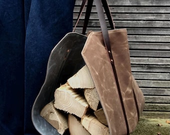 Wood carrier, log carrier, firewood holder made in waxed canvas