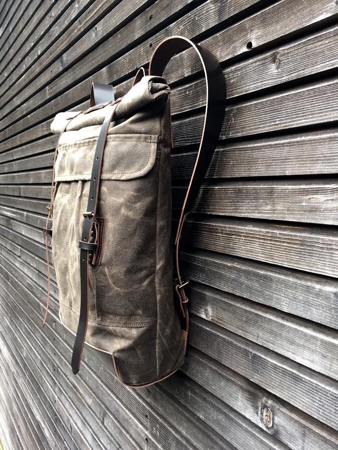 Waxed canvas rucksack/backpack with roll up top and waxed Etsy