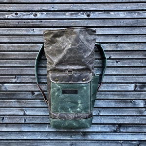 Waxed canvas rucksack / waterproof backpack with roll up top and double waxed bottem COLLECTION UNISEX image 5