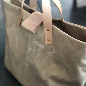 Waxed canvas tote bag carry all with leather handles and bottom COLLECTION UNISEX image 7