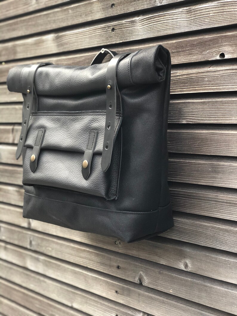 Black Motorcycle Bag in Waxed Canvas Leather Motorbike Bag Etsy