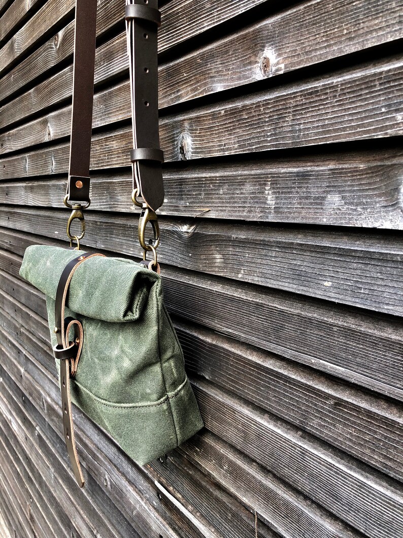Waxed canvas day bag / small messenger bag / canvas satchel Etsy