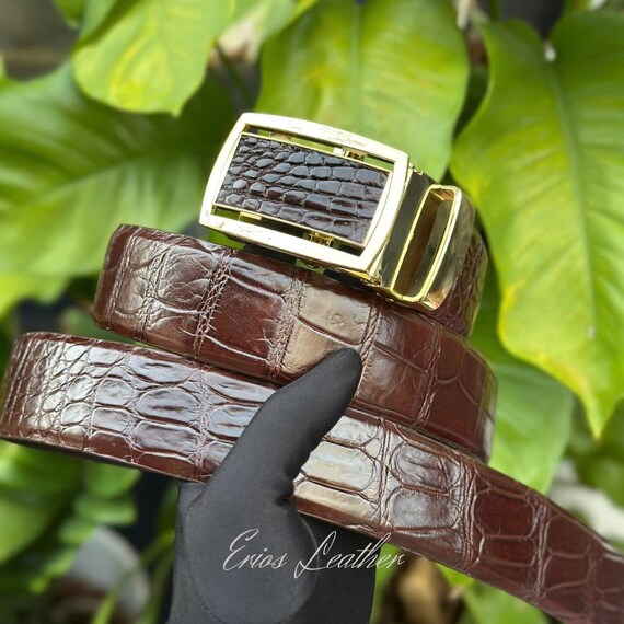Handmade Brown Embossed Leather Belt - Men display picture 3