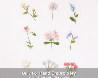 Borduurpatroon paardebloem en violette wilde bloem pdf, steekgids voor beginners, rustieke botanische digitale download