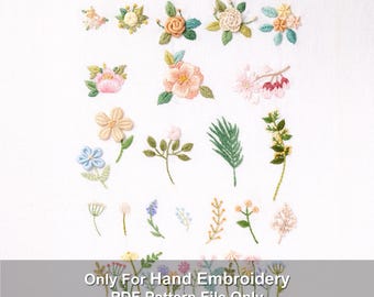 Sierlijke wilde bloemen handborduurpatroon pdf, minimalistische bloemensteekgids, eenvoudig afdrukbare download