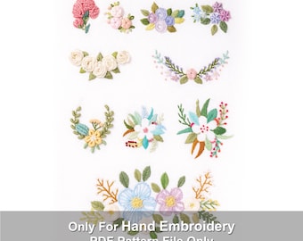 Veelzijdig bloemborduurpatroon (pdf), overzichtsmotieven voor etui en broche, eenvoudige afdrukbare digitale download