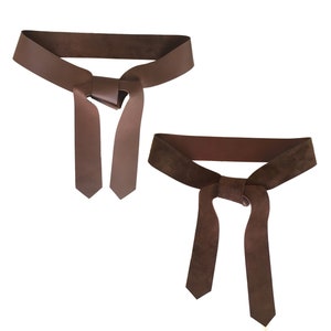 Soft Leather Tie Belt in Brown Everyday belt Fashion belt for Women Coat belt replacement Raw Edge Goatskin or Seamless Cowhide image 1