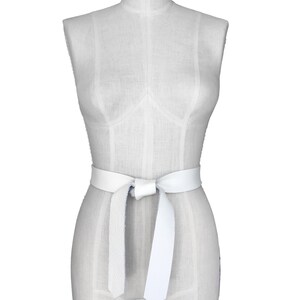 White leather belt Soft leather 1 1/2 Tie belt Raw edge Seamless Cowhide Strap Belt Sash Women Light coat belt Basic Collection image 6