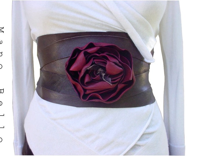 Corset Belt Brown Leather Wide Waist Cincher Definer & Flower Etsy