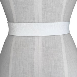 White leather belt Soft leather 1 1/2 Tie belt Raw edge Seamless Cowhide Strap Belt Sash Women Light coat belt Basic Collection image 5