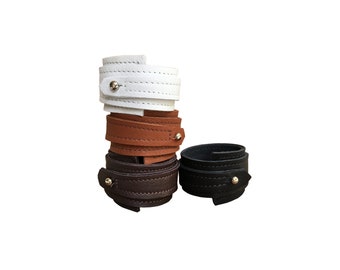 Cowhide leather wrap bracelet - Wedge cuff -  Leather cuffs for women & men - Tobacco tan  Black Chalk white  Chocolate brown