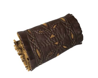 Embroidered leather & suede cuff, Festival cuff Fringe cuff Forearm Cuff Applique design Embroidered Western style, Cowgirl Fashion, Costume