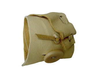 Layered Leather Cyff, Deerskin with Lacing & Raw Edge, Tribal Bracelet, Rustic Leather Cuff, Men, Women, Bone Button, One of a Kind