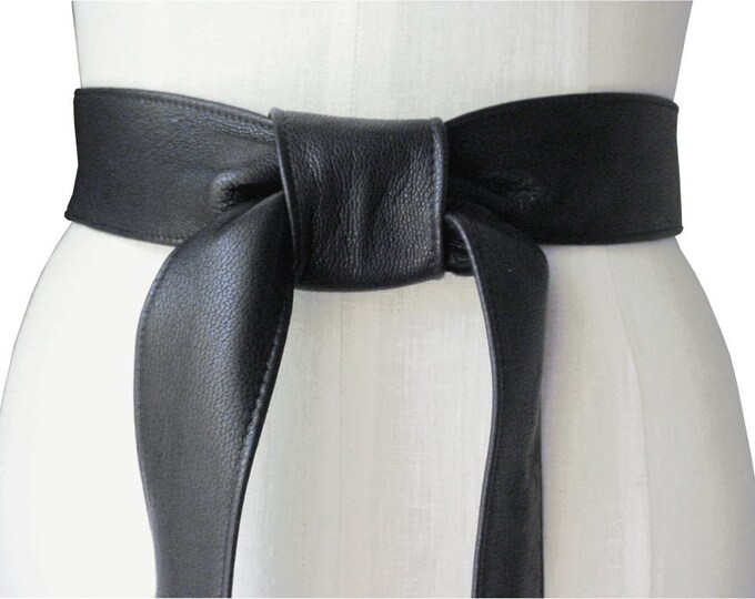 Soft Leather Belt, Black Leather Tie Belt Xsmall small Medium Large Xlarge Made to Order Etsy