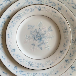 Noritake Glenwood China Set: Blue Floral Platinum Trim - 50 Piece Service for 12
