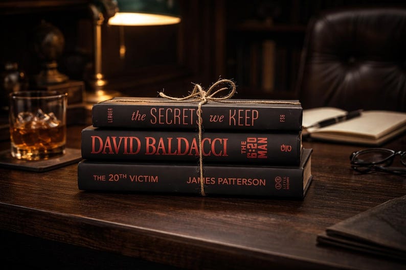 Black book stack with red lettering, gothic shelf and office decor image 3