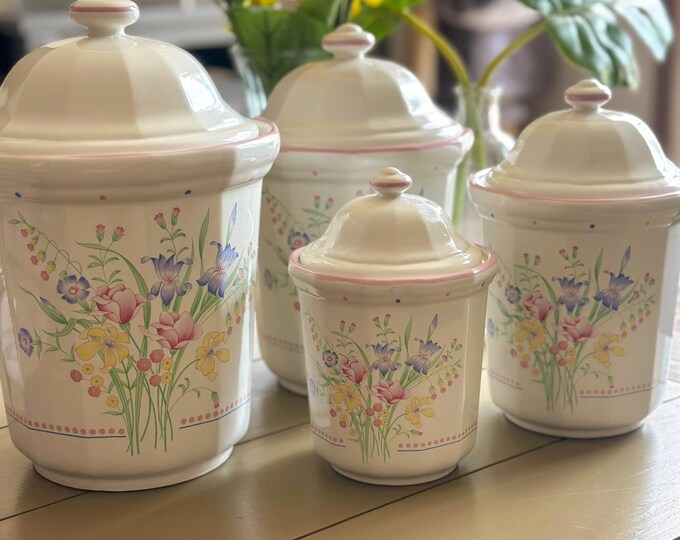 Victorian Flowers Ceramic Canister Set (4-piece) – Vintage Pink Floral ...