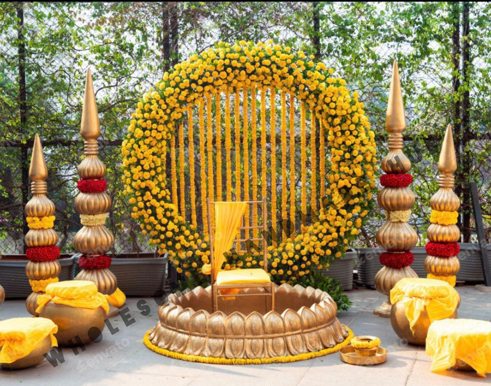 Urli de flor de loto de fibra: decoración de boda Haldi Mehndi, 122 cm
