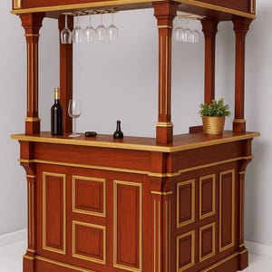 Lada barowa w stylu rustykalnym, czerwona/złota, 148 x 148 x wys. 210 cm - Stół barowy z litego drewna - Meble barowe w stylu rustykalnym.